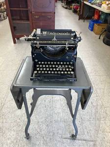 lot 13 image: Underwood Typewriter No 5 With Cover On Rolling Table