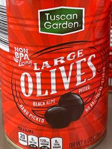 lot 9 image: HI 4 - Lot of 6 Cans of Tuscan Garden Large Black Ripe Olives