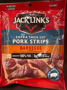 lot 20 image: AS 4 - Jack Links Extra Thick Cut Pork Strips Barbecue 3oz - 6 Pack