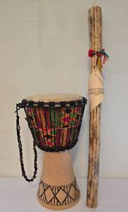 lot 34 image: Vibrant African Drum & Ethnic Rainstick