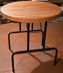 lot 55 image: Versatile Folding Oak Table with Industrial-Style Frame
