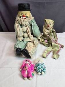 lot 171 image: Vintage Clown Dolls with Soft Bodies - Lot of Four