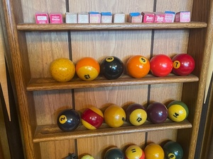 lot 1 image: Vintage Billiards Pool Set with Cue Sticks and Accessories