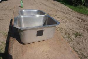 lot 70 image: Stainless Steel Off Set Double Bowl Sink