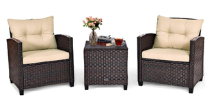 lot 83 image: 3PCS Tangkula Patio Furniture Set, PE Rattan Wicker Outdoor Sofa Set