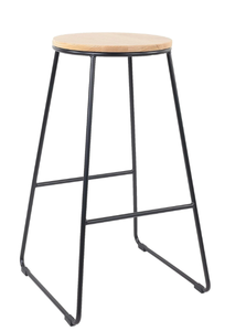 lot 87 image: LOT OF 6 Mainstays 28H Backless Stool Black Metal Base with Natural Wood Seat
