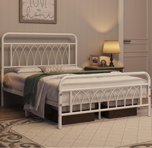 lot 90 image: Full Size Yaheetech Bed Frame Metal Platform Bed with Petal Accented