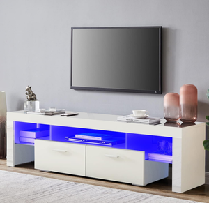 lot 124 image: Nrizc White LED TV Stand for TV, High Gloss TV Entertainment Center with Storage Drawer