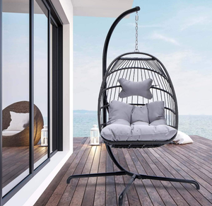 lot 126 image: NICESOUL Egg Chair Outdoor Indoor Patio Wicker Hanging Egg Chair Swing Hammock Egg Chair