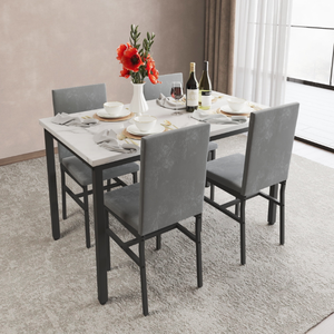 lot 138 image: 5PCS Dining Table Set for 4, Kitchen Table Set with Chairs, White Marble Top Table & Velvet Chairs