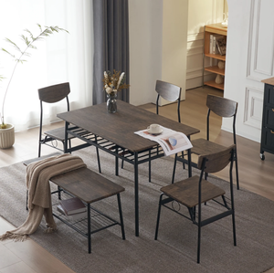 lot 139 image: 6PCS Ktaxon Dining Room Set Modern Kitchen Table Set with 4 Chairs and 1 Bench