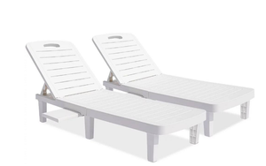 lot 206 image: LOT OF 2  Plastic Outdoor Chaise Lounge with Retractabl, 5-Level Adjustable Patio Lounge Recliner Chair