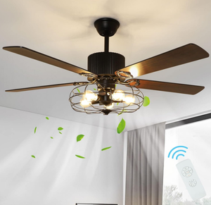 lot 244 image: Depuley 52Caged Industrial Ceiling Fan with Light