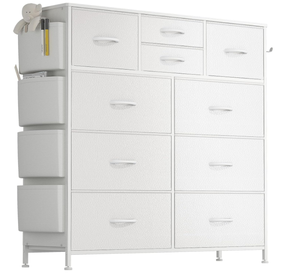 lot 255 image: Lulive White Dresser for Bedroom with 10 Drawers, Chest of Drawers with Side Pockets and Hooks