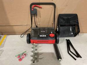 lot 322 image: MZK 13-inch 12-Amp 2-in-1 Electric Dethatcher and Scarifier wRemoveable 8-Gallon Collection Bag