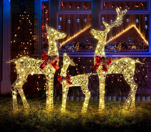 lot 327 image: VEIKOUS 4.5 ft. 3D Reindeer Family Outdoor Christmas Holiday Yard Decoration Cool White LED, White