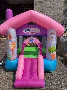 lot 402 image: Action Air Bounce House, Princess Fun Bouncy Castle with Air Blower, Inflatable Pink Bouncer Slide