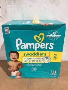 lot 500 image: Pampers Swaddlers Diapers - Size 2, 148 Count, Ultra Soft Disposable Baby Diapers