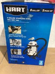 lot 505 image: HART 6 Gallon 5 Peak HP Stainless Steel WetDry Vacuum