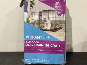 lot 462 image: Vibrant Life 30 Single Door Folding Metal Wire Dog Crate with Divider and Tray