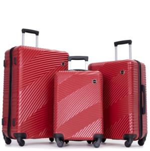 lot 29 image: ZNTS 3 Piece Luggage Sets PCABS Lightweight Suitcase with Two Hooks, Spinner Wheels, Red