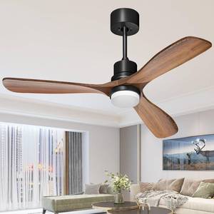 lot 190 image: Obabala Ceiling Fans with Lights and Remote IndoorOutdoor Ceiling Fan with 3 Walnut Wood Blades,42-inch,Matte Black