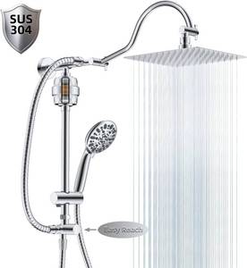 lot 274 image: Hibbent All Metal 10 Filtered Rainfall Shower Head Combo for Easy Reach