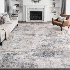 lot 311 image: Abstract Living Room Rug, Washable Rug 8x10 (Grey Orange)