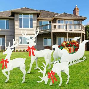 lot 328 image: Poen 4 Pcs 4 ft Christmas Deer and Sleigh Silhouette Set