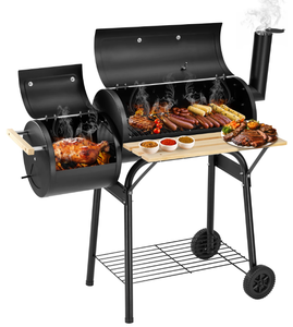 lot 145 image: Segmart Charcoal Grill with Offset Smoker & Side Table, Portable Outdoor Camping Barrel BBQ Oven with Wheels