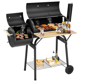 lot 146 image: Segmart Charcoal Grill with Offset Smoker & Side Table, Portable Outdoor Camping Barrel BBQ Oven with Wheels