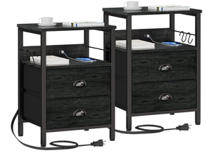 lot 159 image: LOT OF 2 Furologee Nightstand, Black Oak, with Charging Station and USB Ports