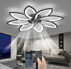lot 378 image: Yunzi Mute Ceiling Fan with Lighting with Remote Control, LED Dimmable Fan, Ceiling Light