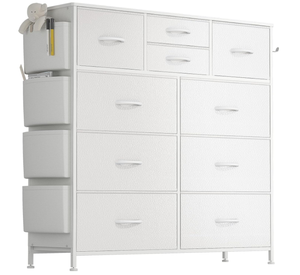 lot 484 image: Gikpal White Dresser for Bedroom with 10 Drawers, Chest of Drawers with Side Pockets and Hooks
