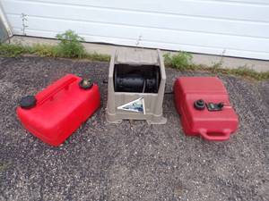 Pair of Marine Gas Cans and Hose Reel