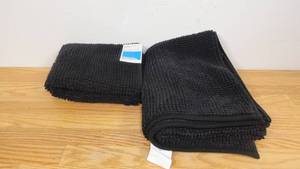 lot 41 image: (Set of 2) Everyday Chenille Bath Rug & Runner - Room Essentials-20x32 & 20x58-Black