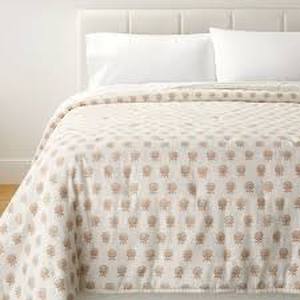 lot 51 image: Lofty Cotton Slub Woodblock Print Floral Quilt Off WhiteMauve  Threshold designed with Studio McGee-FullQueen