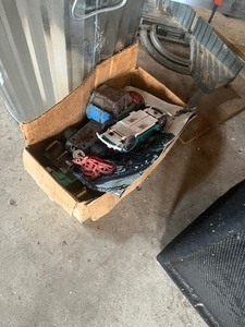 lot 67 image: Garbage Can   Hand Miter box box of toys