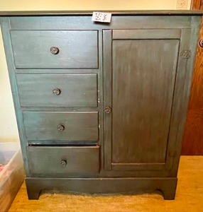 lot 184 image: Level 4 - Vintage Wooden Storage Cabinet with Drawers and Door