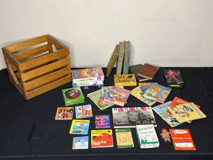 lot 71 image: Level 4 - Vintage Book Collection, Childrens Books, VHS Tapes, and Wooden Crate