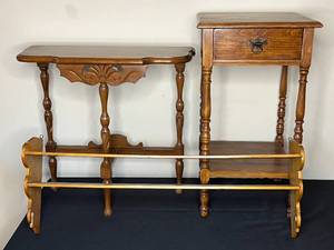 lot 98 image: Level 3 - Lot of Wooden Side Table, End Table, and Wall Rack