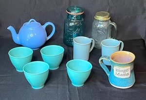 lot 118 image: Level 3 - Lot of Ceramic Teapot, Mugs, Cups, and Mason Jars