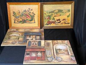 lot 218 image: Level 3 - Lot of 4 Framed and Unframed Wall Art Pieces