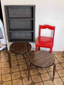 lot 247 image: Level 3 - Lot of Furniture including Shelf, Side Tables, and Chair