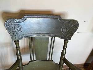 lot 248 image: Level 3 - Antique Wooden Rocking Chair with Decorative Backrest
