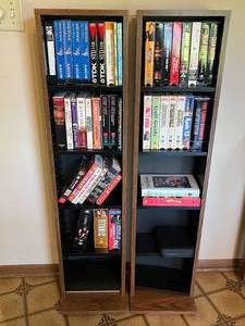 lot 401 image: Level 3 - Collection of VHS Tapes and Books with Two Wooden Shelves