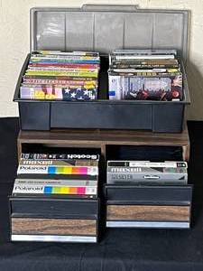 lot 408 image: Level 2 - Vintage Lot VHS Tapes, Wooden Magazine Racks, Photos, and Collectibles