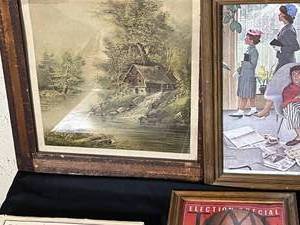 lot 341 image: Level 2 - Framed Antique Artwork, Framed Time Magazine Cover, These United States Book