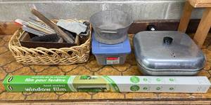 lot 23 image: Level 1 - Household Lot Heat Control Window Film, Vintage Ever-Wear Electric Skillet, and Cleaning Tools