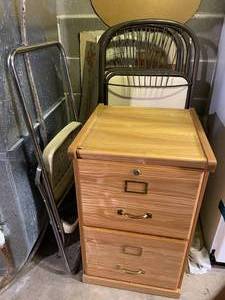lot 253 image: Level 1 - Lot of File Cabinet, Metal Folding Chairs and Metal Folding Step Stool